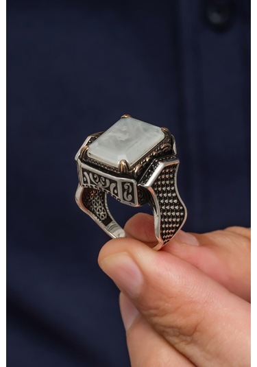 Yüzük Sanatı Beyaz Paraipa Taşlı Parlak 925 Gümüş Erkek Yüzük