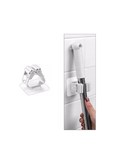 Askımo - 1 Adet Yapışkanlı Pratik Mop Tutucu Beyaz 3’lü Set