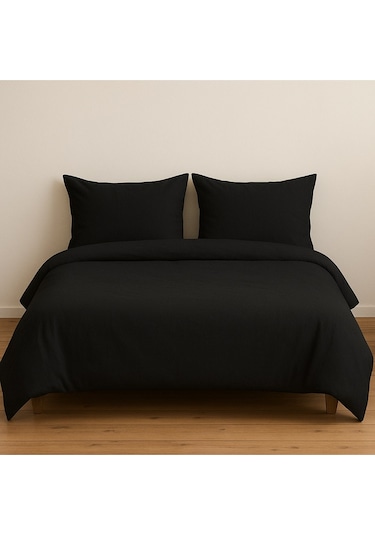 Çift Kişilik Düz Renk Siyah Nevresim + 2 Adet Yastık Kılıfı Siyah
