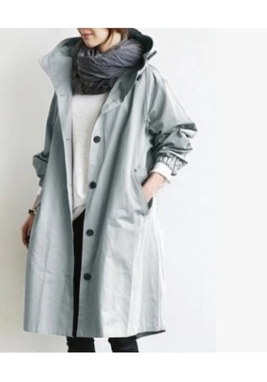 Kadınlar İçin Orta Uzunlukta Bol Rüzgarlık Ceket Açık Mavi