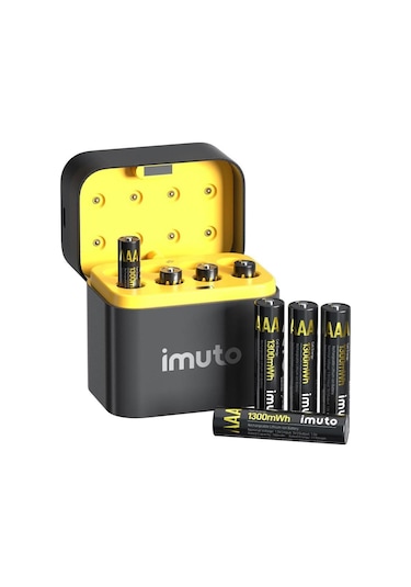 Imuto 1300 Mwh Aaa Lityum Şarjlı Pil Seti 8 Li + 8 Yuvalı Şarj Ünitesi
