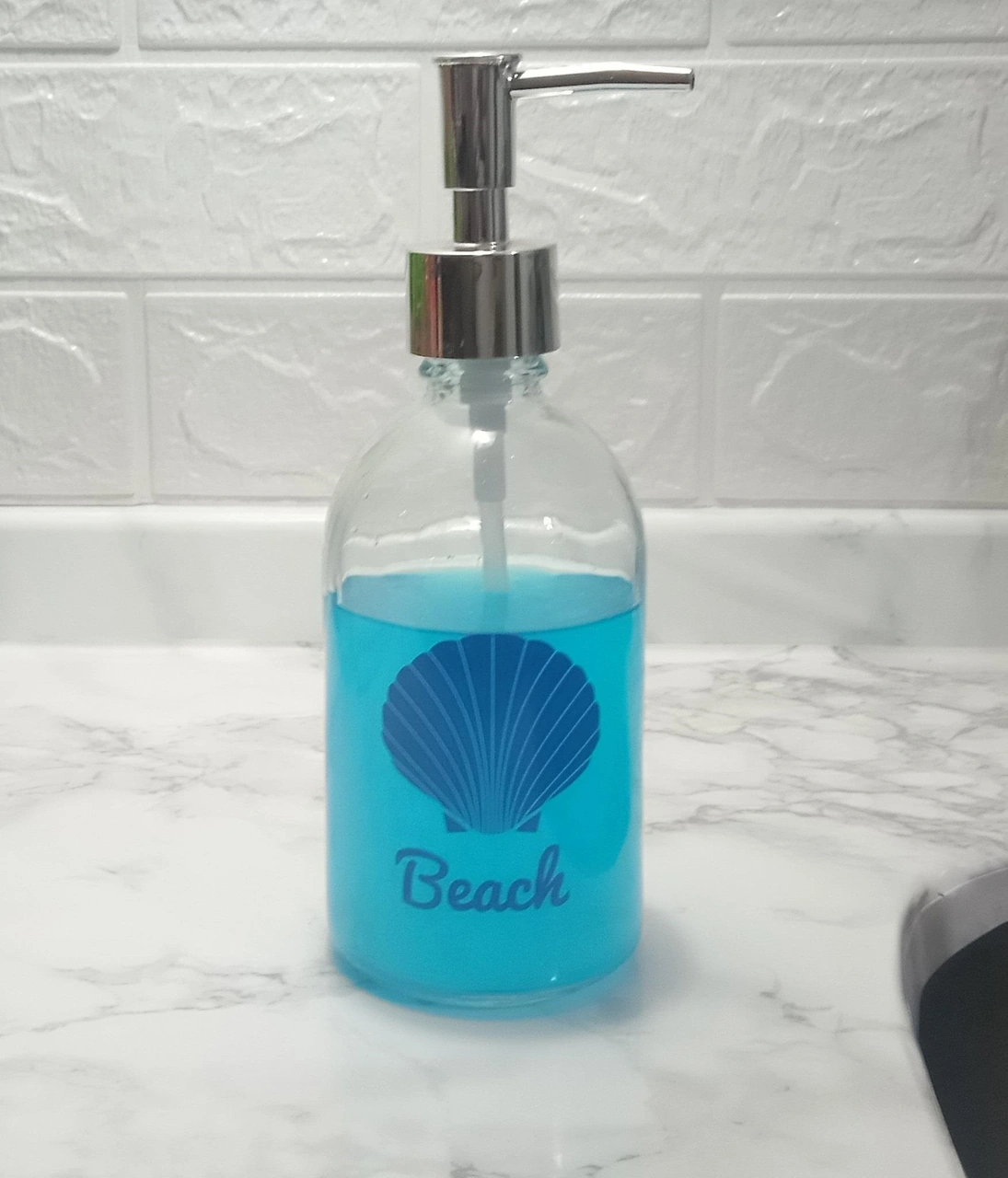 2 Adet Cam Sıvı Sabunluk,plaj Yazılı 7x7x20cm 360ml Banyo Seti Çok Renkli