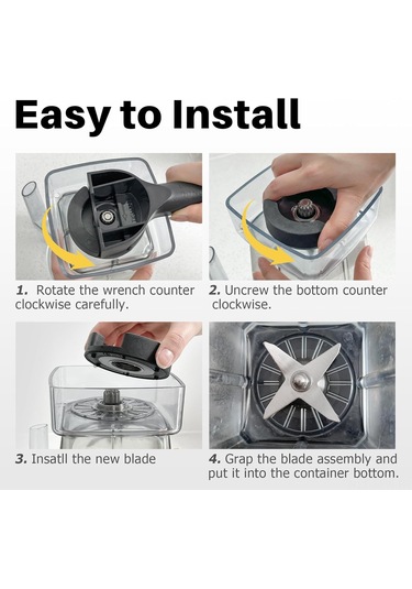 Maiyame Vitamix 5200 Serisi İçin Dayanıklı Paslanmaz Çelik Bıçaklar, Karıştırma Başlığı Ve Anahtar Seti Siyah