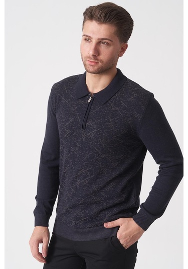 White Stone Porto Alegre 2024-32 Slim Fit Fermuarlı Pamuklu Venezia Triko Lacivert Antrasit Lacivert-antrasit Lacivert - Antrasit