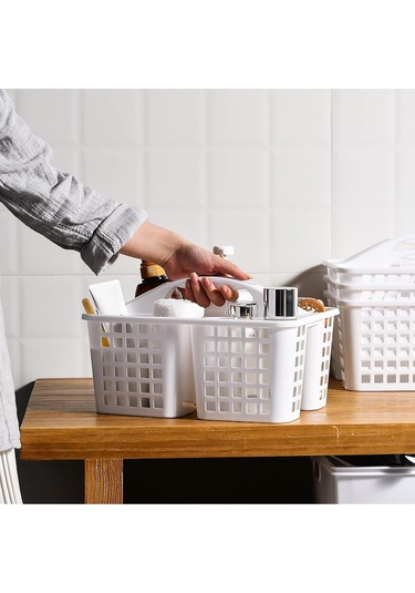 Padalink Beyaz Plastik Banyo Organizer Sepeti - 3 Bölmeli Taşınabilir Temizlik Malzemeleri Kutusu, Kol Saçılı Beyaz