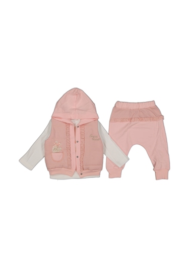 Hippil Baby Kız Bebek Yelekli 3'lü Tarz Takım Pembe