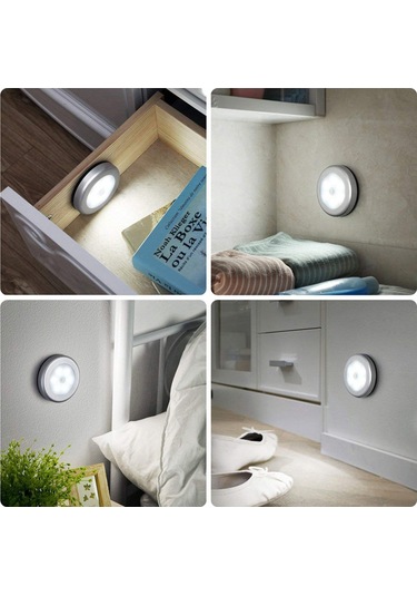 Yifomall 6 Led Hareket Sensörlü Gece Lambası, Kablosuz Otomatik Aç-kapa, Beyaz Işık, Gümüş Renk, Dolap/koridor/uyku Odası Için Gümüş