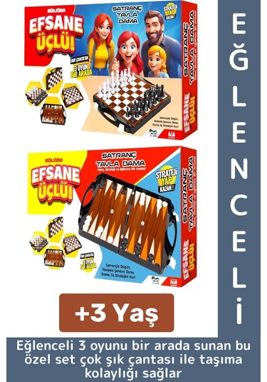 Eğlenceli Çocuk Yetişkin Aile Okul Eğitici Taşıma Çantalı Tavla Satranç Dama 3 İn 1 Özel Oyun Seti