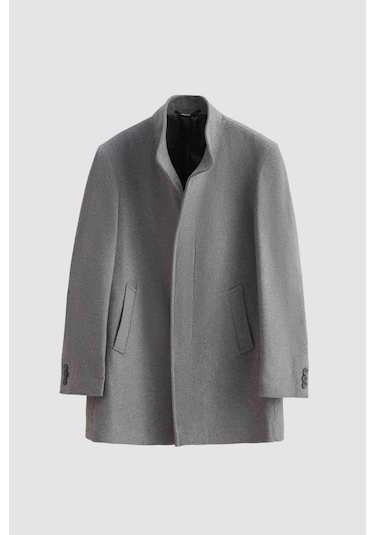 Ds Damat Regular Fit Gri Hakim Yaka Kaşe Kaban 5HF08ORT10002 Gri