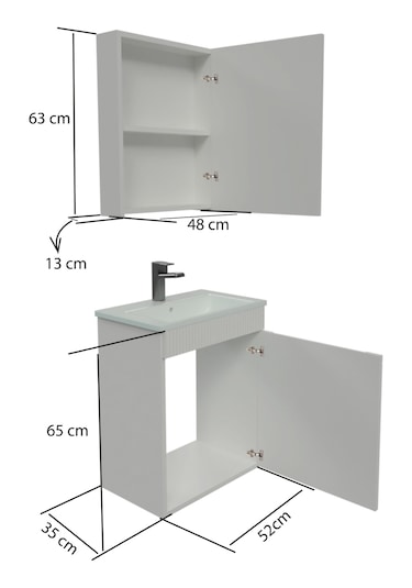 Banyo Dolabı Aynalı Cnc İşlemeli Membran Kapaklı 55 Cm Yeşil