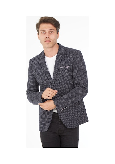 Sposo 5103 Dar Kalıp Örme Kumaş Lacivert Erkek Blazer Ceket Lacivert