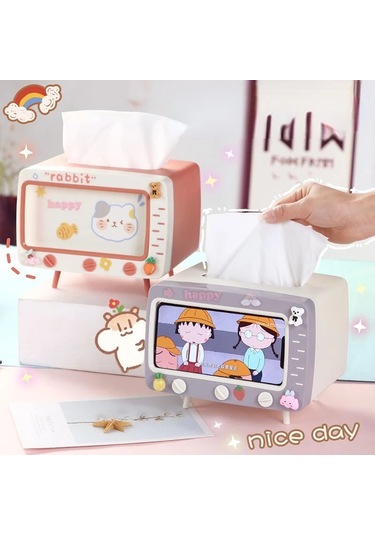 Yeşil-kore Ins Yaratıcı Sevimli Kız Kalp Sevimli Tv Modeli Cep Telefonu Standı Masaüstü Çekmece Kağıt Havlu Kutusu Doku Kutuları Peçete Tutucu