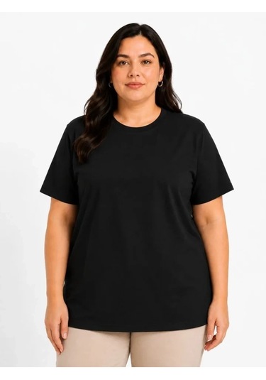 Defymoda Battal Big Size Basic Tişört Bisiklet Yaka Rahat Kalıp T-shirt - Siyah