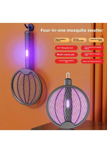 Boatshop1 Grey Katlanabilir Elektrikli Sivrisinek Raket Ve Lamba Akıllı Böcek Kontrolü 5 Sahne İçin Uygun