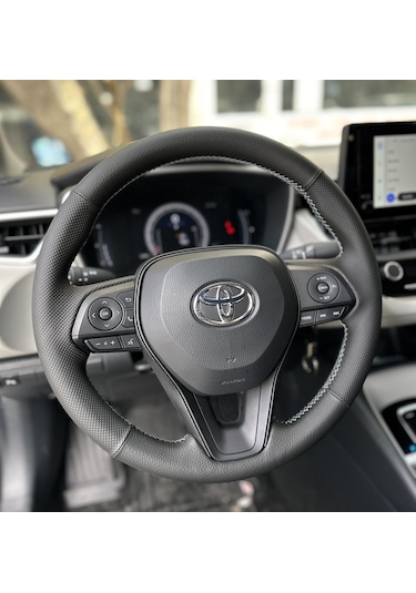 Toyota Corolla 2020-2024 Araca Özel Direksiyon Kılıfı Nokta Düz Gri Dikiş