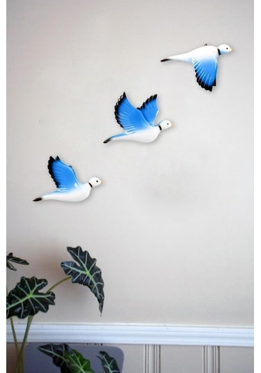 Dekoratif Üçlü Güvercin Duvar Süsü Üçlü Kuş Ev Dekoru (479811067)