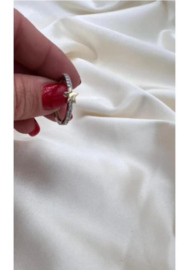 Bb Çelik Yıldız Detay Taşlı Halka Küpe Altın - Beyaz