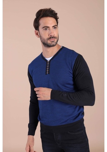 Ferraro V Yaka Superfine Yün Kazak - Lacivert (490433149) Lacivert