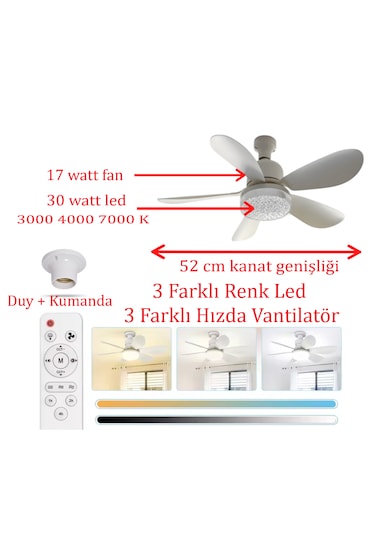 Rbr Led Işıklı Uzaktan Kumandali Sessiz Tavan Vantilatörü