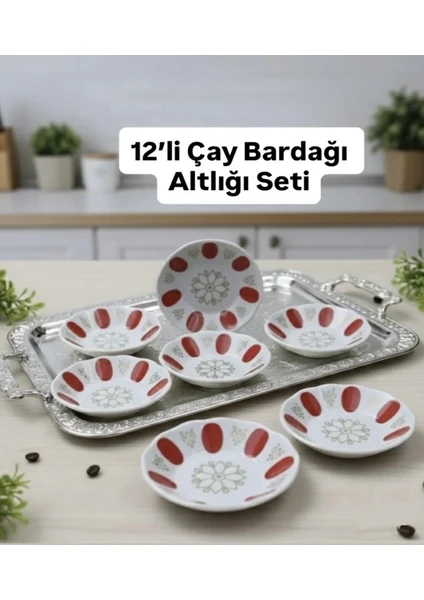 Melamin Kırılmaz Kırmızı Kahveci Çay Tabağı 12'li Kırmızı