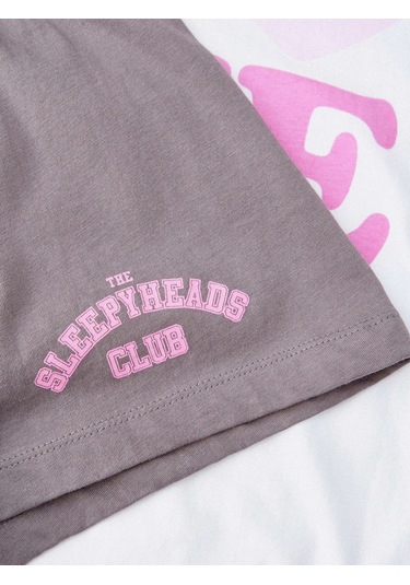 Sela Baskılı Pamuklu Şortlu Oversize Pijama 465730123 AÇIK GRİ