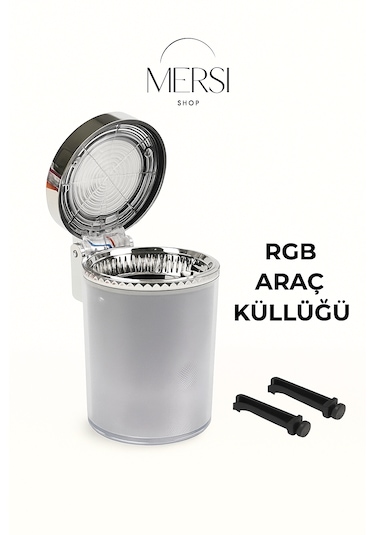 Rgb Işıklı Kapaklı Araç İçi Kokusuz Küllük Bardaklık Uyumlu Led Aydınlatmalı Kül Tablası