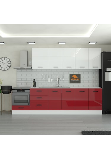 290 Cm Mutfak Dolabı Mdf Kapak Tezgah Dahil Yrkn290 101 Kırmızı