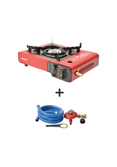 Nurgaz Portatif Ocak Kırmızı + Hortum Dedantör Set Kırmızı