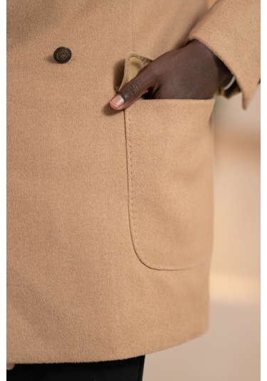 Paul Martin İtalyan Yaka Yünlü Kruvaze Kaşe Kaban Devetüyü