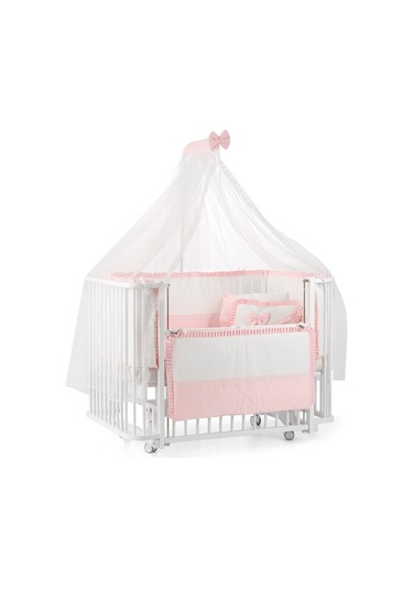 Meltem Kids Bambino Sallanır Ahşap Anne Yanı Beşik 70x110 cm (beyaz-pembe) Pembe