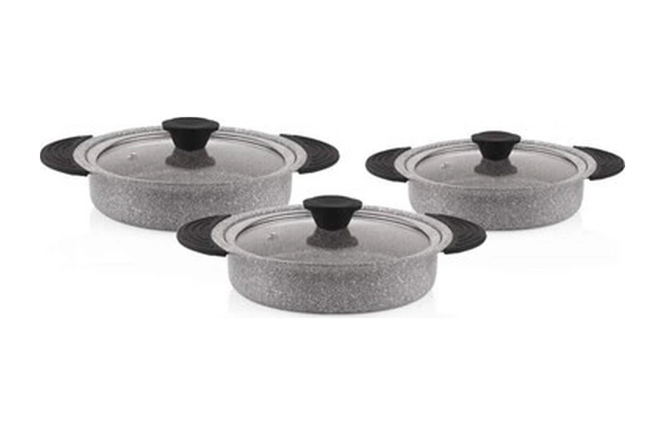 Teknotrust Granit Plus 3'lü Sahan Seti, Dayanıklı Ve Şık Mutfak Gereci, Yapışmaz Taban, 2,3 L Hacim Bakır - Siyah