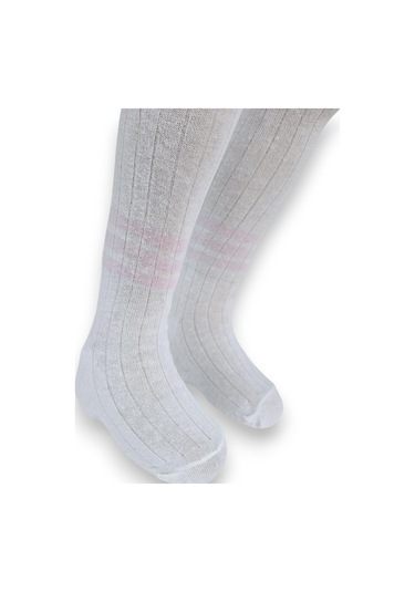 Çizgili Pamuklu Çocuk Külotlu Çorap Krem