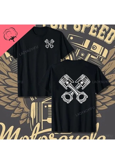 Laoyaoyifu Çapraz Pistonlar Mekanik Grafik T-shirt Erkekler Pamuklu Tee Gömlek Streetwearmor Mor