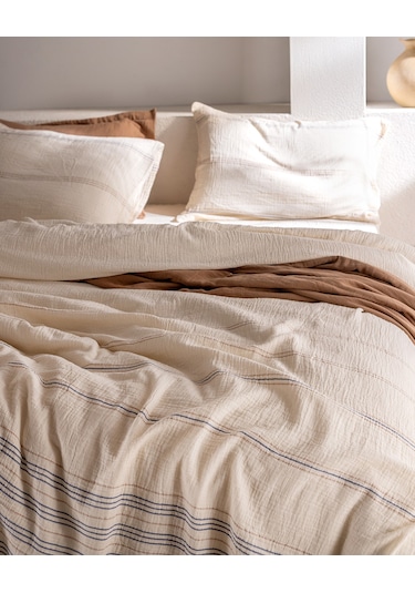Madame Coco Breville Tek Kişilik Müslin İpliği Boyalı Lastikli Nevresim Takımı - Ekru/bej 8684427212158 Çok Renkli