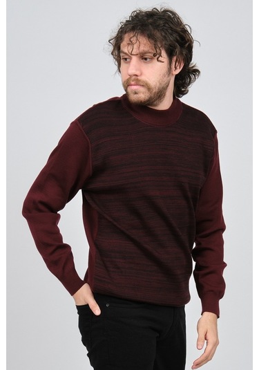 Haki Triko Erkek Yarım Balıkçı Yaka Desenli Kazak 60872013 Bordo Bordo