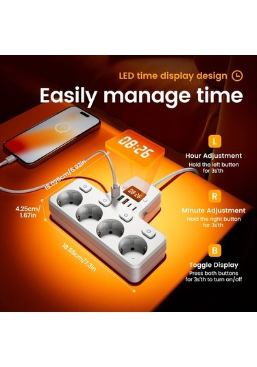 Honeybeeshop 1.5m 3m Uzatma Kablosu Asiri Yuk Korumali Coklu Anahtarlı Cikis 4 Ac Soket 3 Usb Port Siyah 10 Ft Ev Ofis Icin