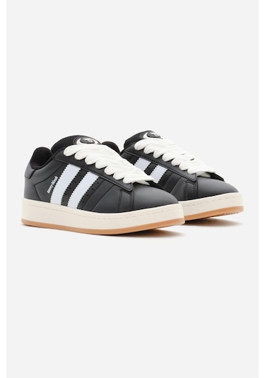 Termo Taban Yanı Şeritli Bağcıklı Kadın Siyah Beyaz Spor Ayakkabı Tbzer005 Siyah Beyaz