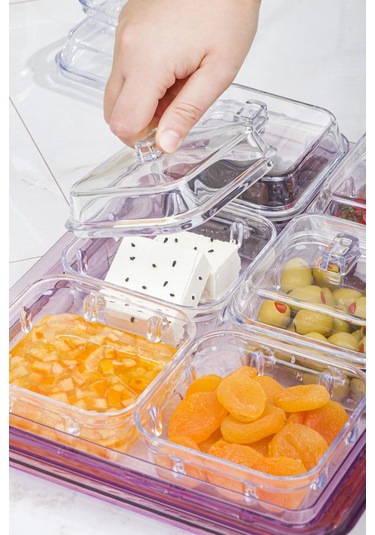 Akrilik Mürdüm 6 Lı Kapaklı Kahvaltılık Kahvaltı Seti & Saklama Kabı Cam Değildir Mürdüm