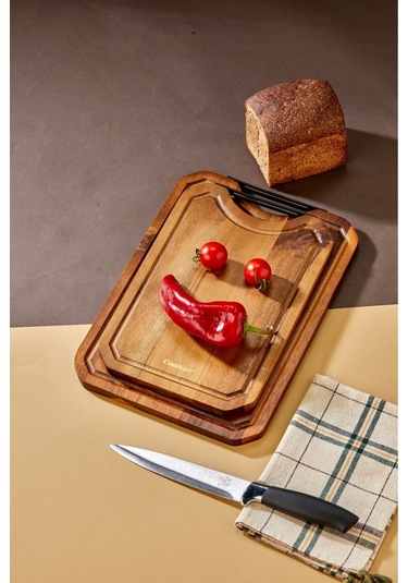 Cooker 2'li Lüx Akasya Ağacı Kesme Tahtası Kahverengi