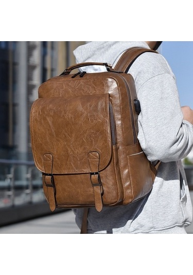 Novahub B677 Usb Şarj Delikli Su Geçirmez Kapasiteli İş Sırt Çantası Kahverengi Kahverengi