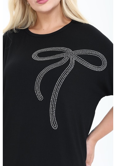 Kurdele Tasarım Taş Detaylı Bambu Yarasa Kol Bluz M-6xl Siyah