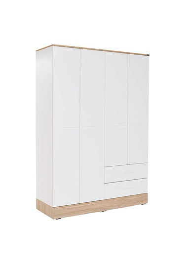 adoremobilya Base 4 Kapılı 2 Çekmeceli Gardırop-Italyan Meşe / Beyaz