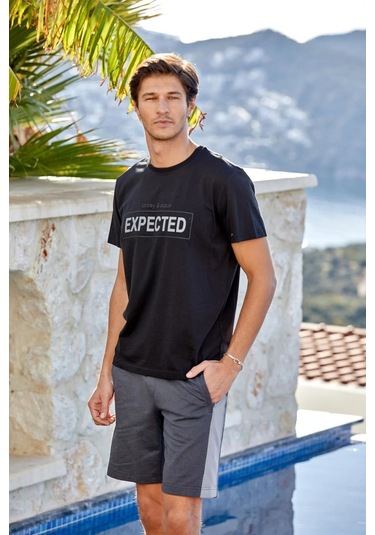 Erkek Kısa Kol Şortlu Siyah Pijama Takım C7t3n9o42 001