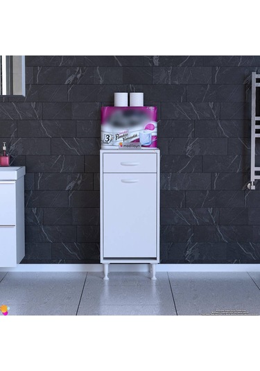 Modilayn Melis 45x88x32,5 Cm Çekmeceli Çamaşır Sepetli Banyo Dolabı Beyaz