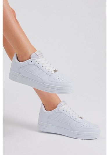 Tonny Black Unisex Beyaz Beyaz Yanı Çizgili Bağcıklı Rahat Kalıp