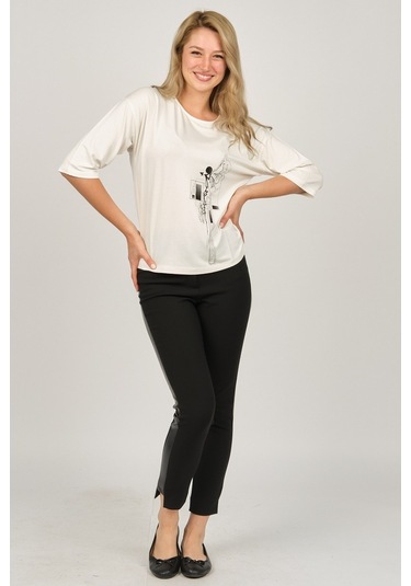 Sistas Kadın Desenli Bluz 6690208 Ekru-Ekru