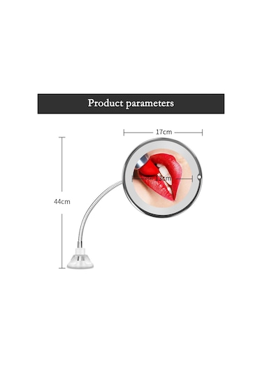 Vkemall 10x Büyüteçli Makyaj Aynası, Led Ayna Ayarlanabilir Esnek Kaz Boynu Kilitli Emiş