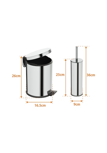 Aqua Bagno Basic Set - Klozet Fırçası + Çöp Kovası 3 L, 2 Parça, Parlak Krom Paslanmaz krom