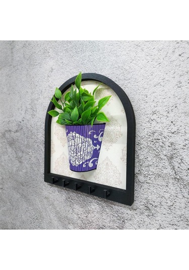 Ahşap Motifli Mor Saksı İçinde Yeşil Yapay Bitki Askılık Duvar Dekoru Diğer