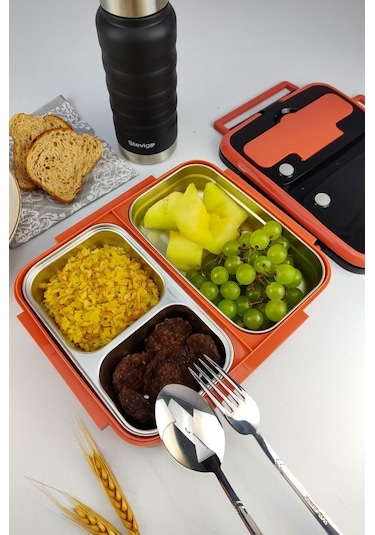 Digithome Bölmeli Çelik Hazneli Yemek Taşıma Ve Saklama Kabı İş Ofis Okul İçin 25 Cm Turuncu - Yk1392 C320.025